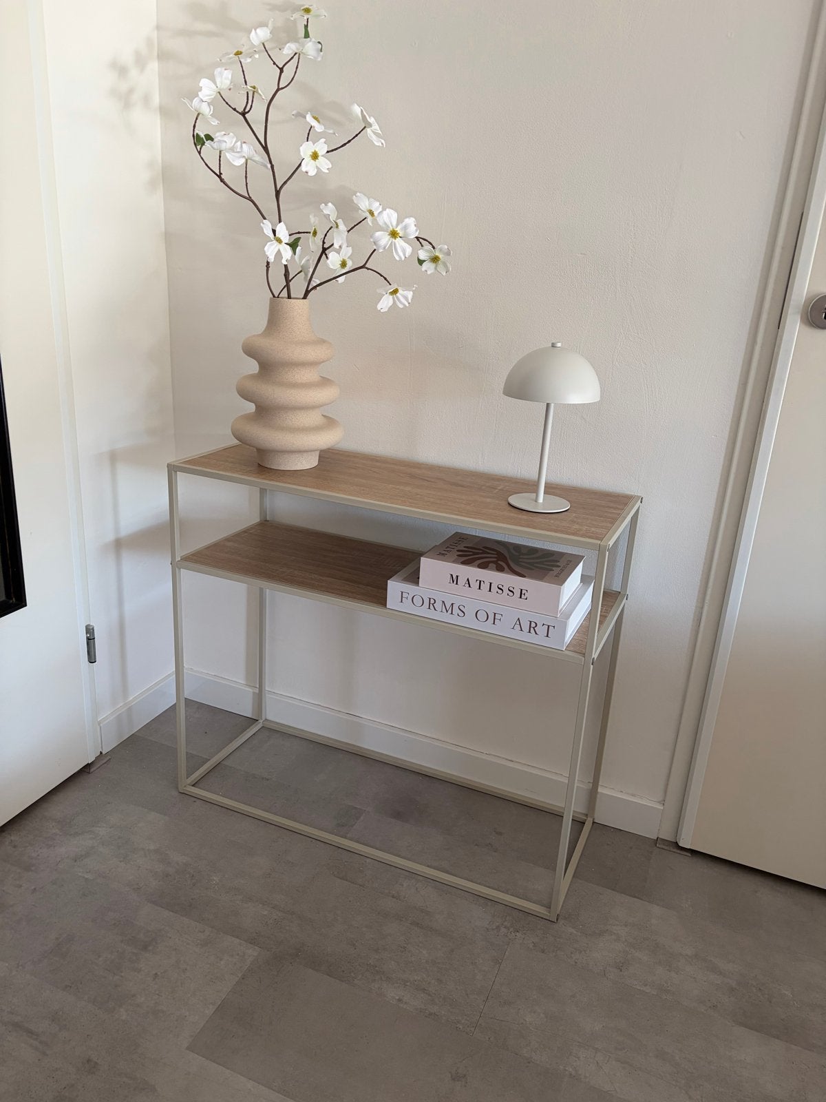 Sidetable Action beige metaal met hout 68x78x30 cm, Ophalen, Gebruikt, 50 tot 100 cm, Metaal