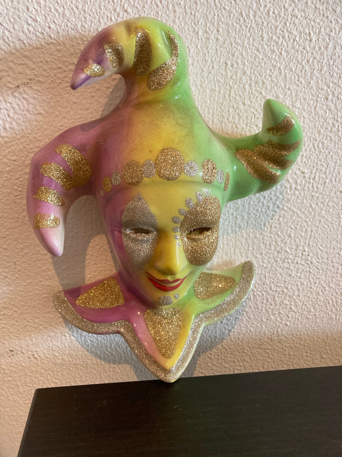 Wandmasker Nar / Harlekijn - Pastelkleuren & Glitters, Antiek en Kunst, Ophalen of Verzenden