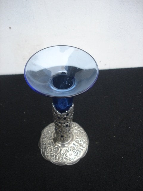 Antiek vaasje met verzilverde voet [ Silplex 90 ], Antiek en Kunst, Ophalen of Verzenden