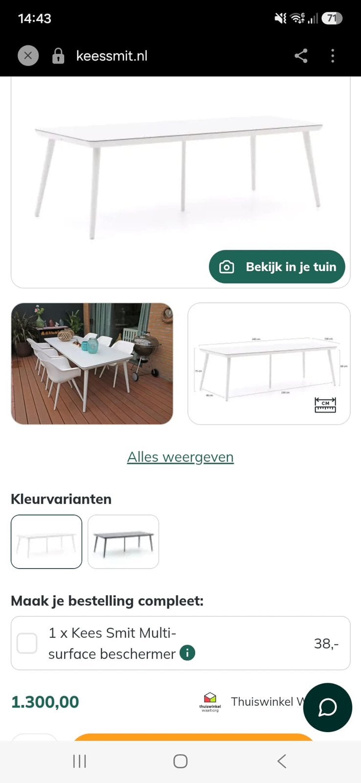 Hartman Sophie Studio tuintafel 240x100 cm wit, Ophalen