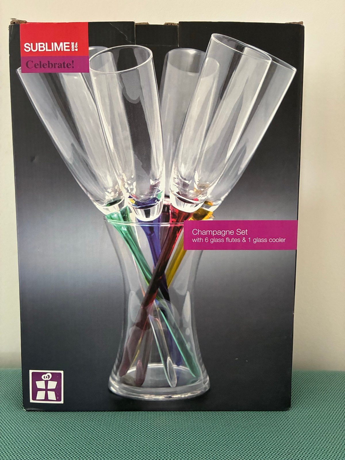Sublime Champagne Set - 6 flutes met gekleurde steel, Verzamelen, Glas en Borrelglaasjes, Ophalen, Nieuw, Overige typen