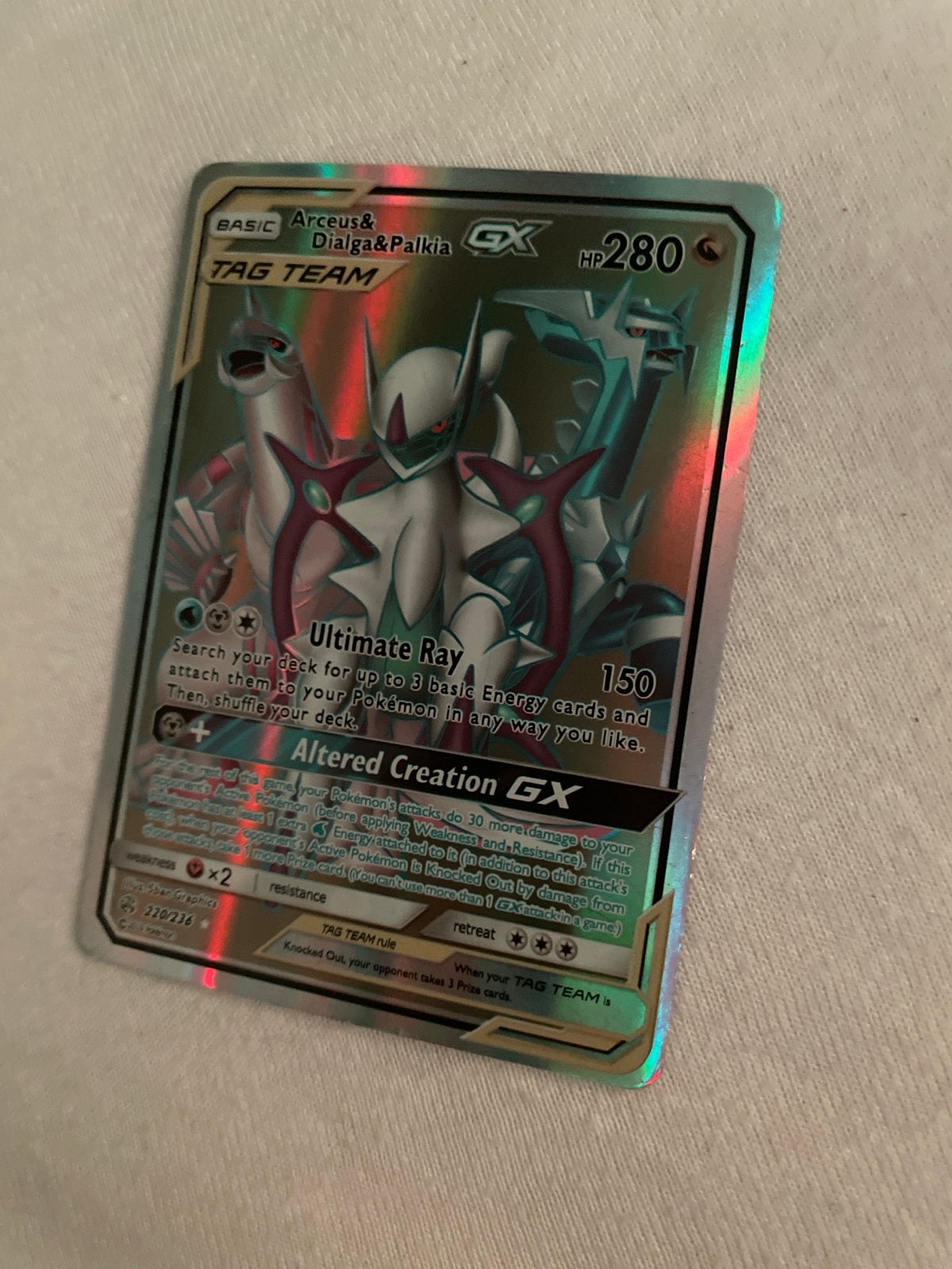 Arceus & Dialga & Palkia GX Tag Team Pokémon kaart, Ophalen of Verzenden, Zo goed als nieuw, Losse kaart, Foil