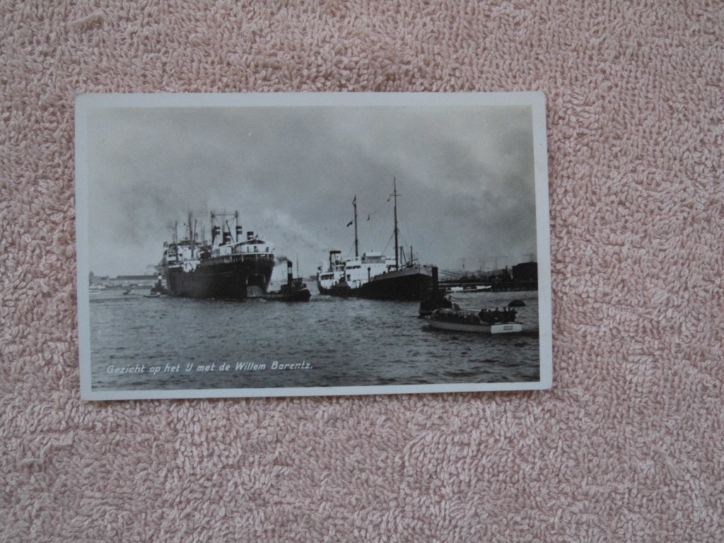 Zeldzame Ansicht : Gezicht op het IJ met de Willem Barentsz, Ophalen of Verzenden, Voor 1920, Ongelopen, Voertuig