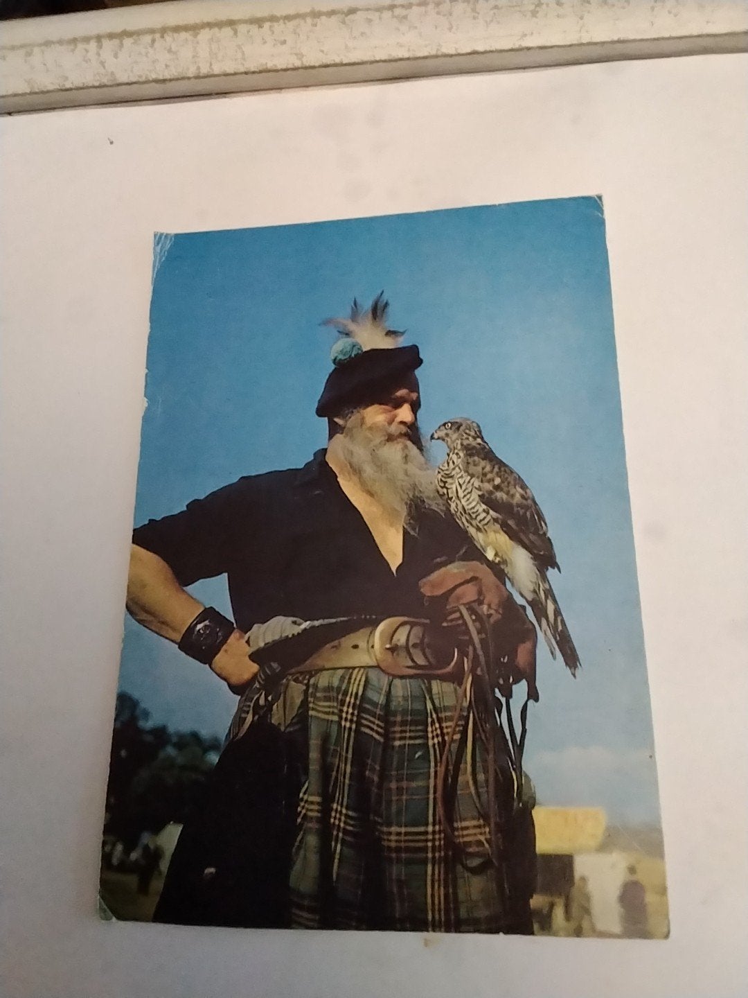 Vintage Ansichtkaart Schotse Valkenier met Valk, Ophalen of Verzenden, 1960 tot 1980, Gelopen