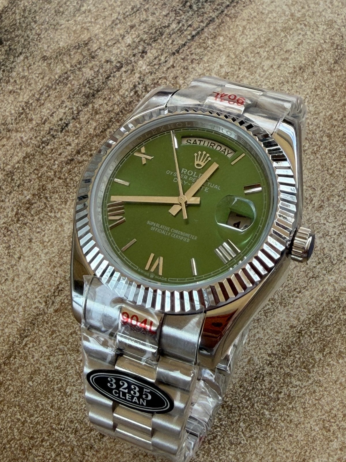 Rolex zilver V3235 groene plaat nieuw automaat, Sieraden, Tassen en Uiterlijk, Staal, Rolex, Polshorloge, Nieuw