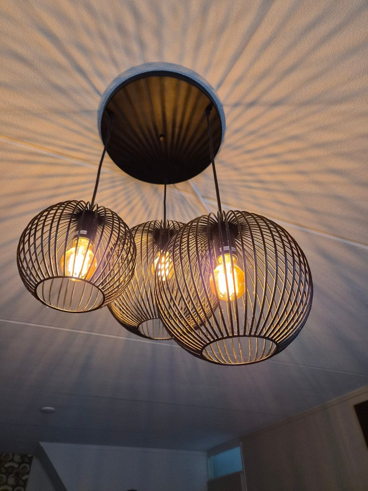 Hanglamp Nikki 3-lichts zwart draadstaal - Modern design, Ophalen, Modern, Industrieel, E27 (groot), Zo goed als nieuw