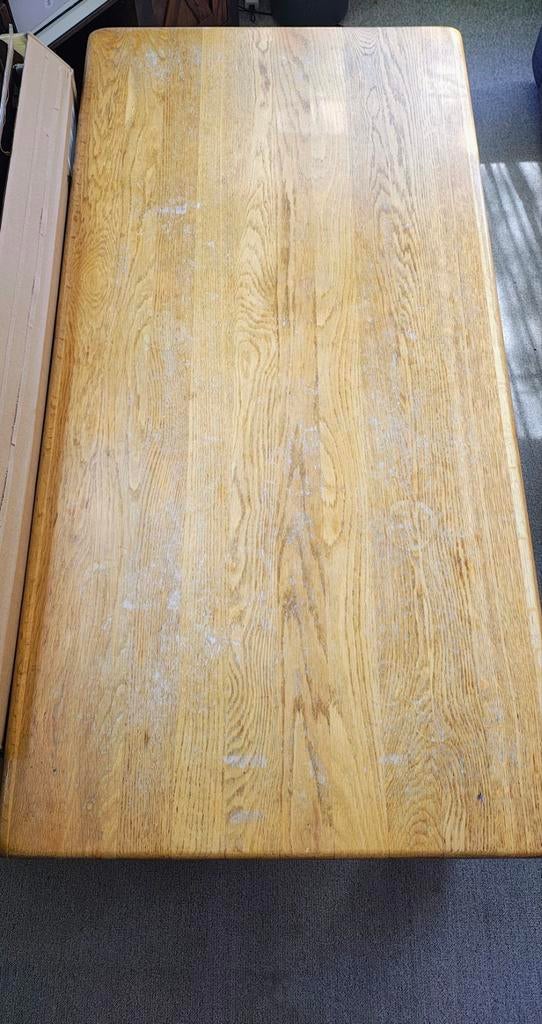 Massief eiken salontafel met lades, Ophalen, Gebruikt, 100 tot 150 cm, Eikenhout