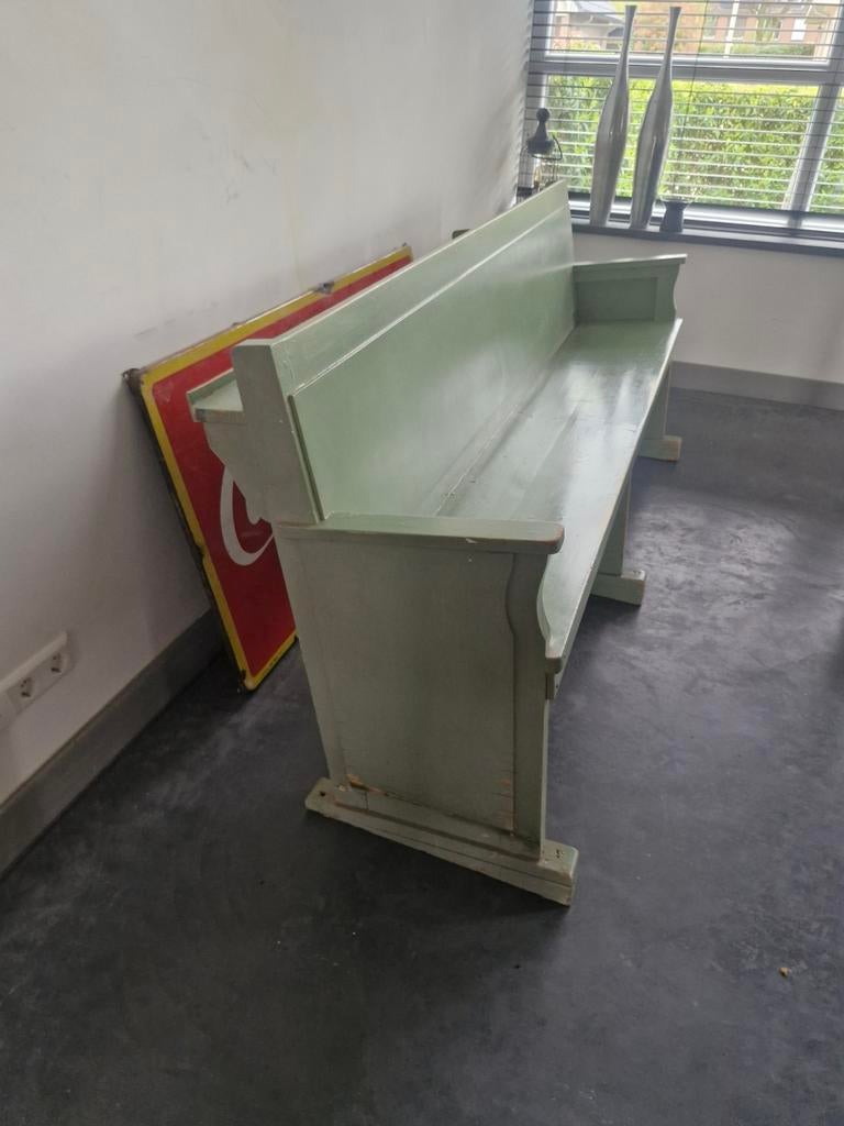 2 Groene Kerkbanken - Vintage Stijl, Antiek en Kunst, Antiek | Meubels | Stoelen en Banken, Ophalen