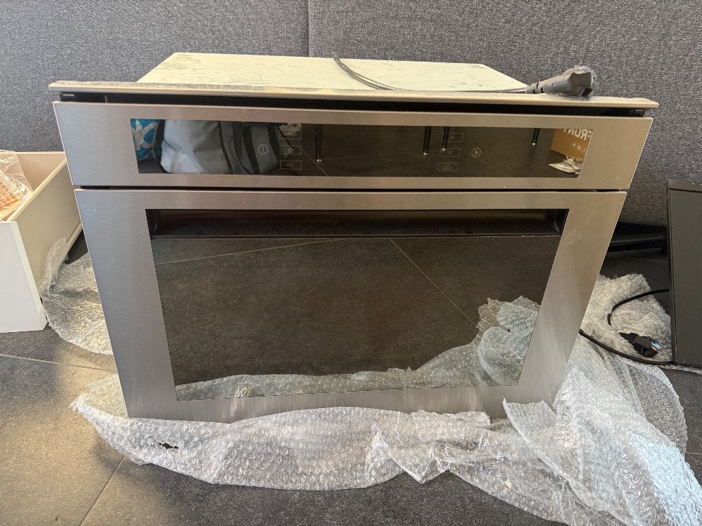 Bauknecht EMCCT9145 inbouw magnetron met grill rvs, Ophalen, Combimagnetron, Gebruikt, Crisp