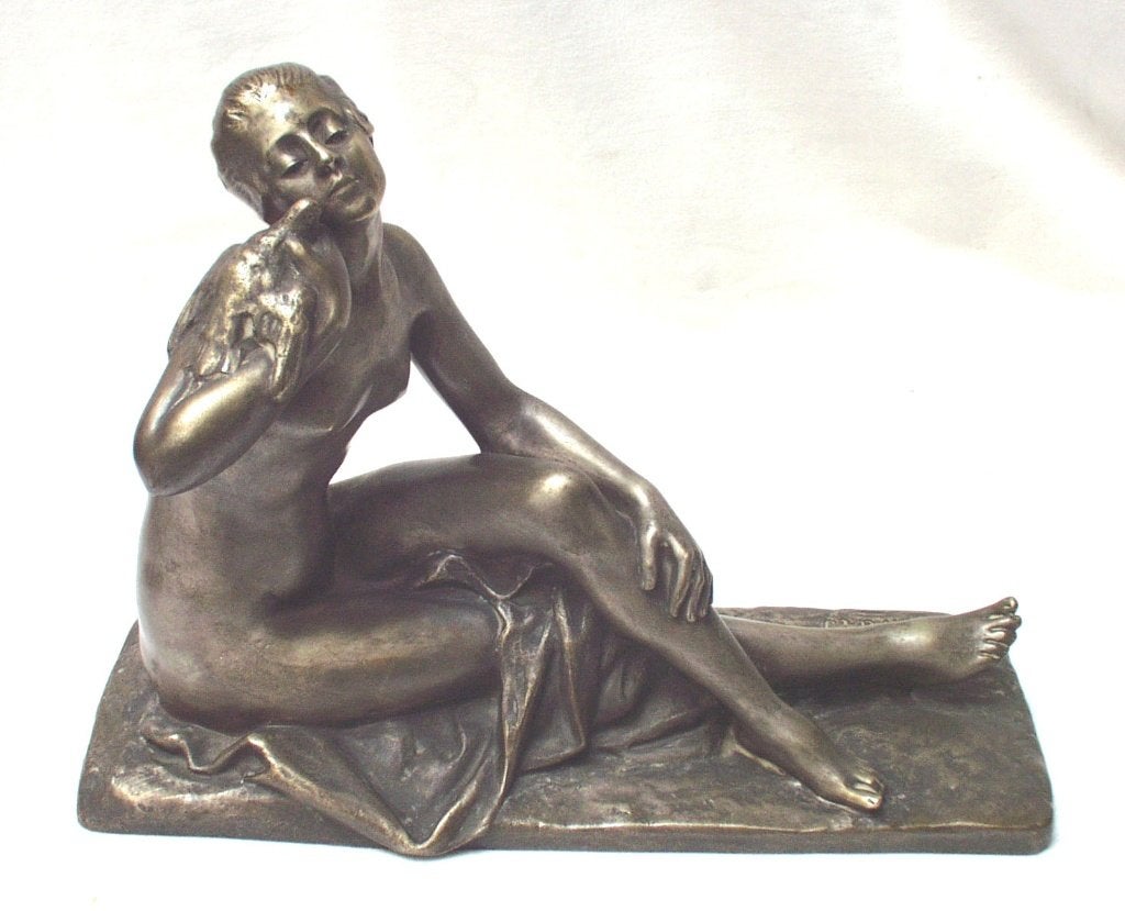 Art Deco Bronzen Beeld - S. Bizard., Zilver, Art deco, Gemerkt, Ophalen of Verzenden