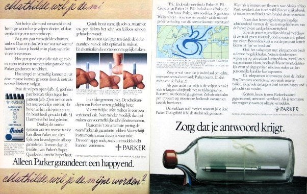4 vintage advertenties reclames Parker pennen 1981 pen, Ophalen of Verzenden, Gebruikt, Balpen, Parker