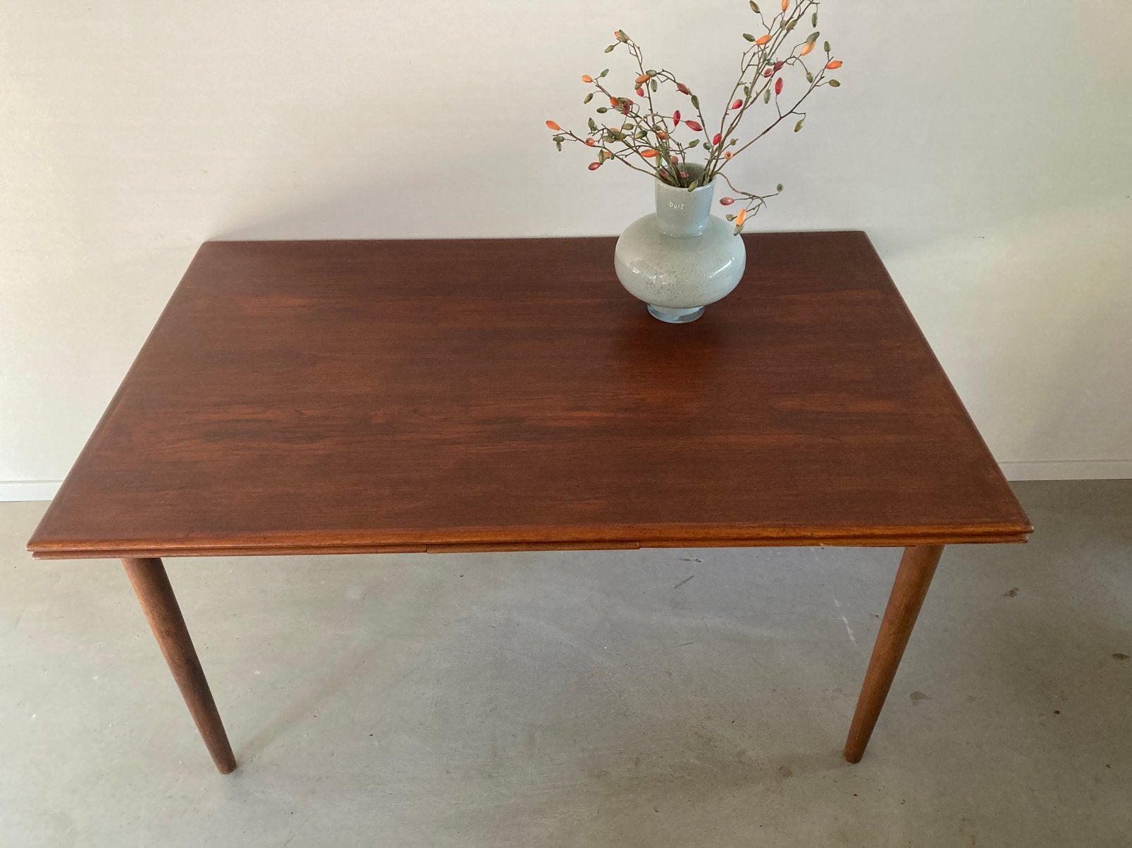Midcentury vintage Deens design teak eettafel uitschuifbaar, Gebruikt, Teakhout, 200 cm of meer, Vijf personen of meer
