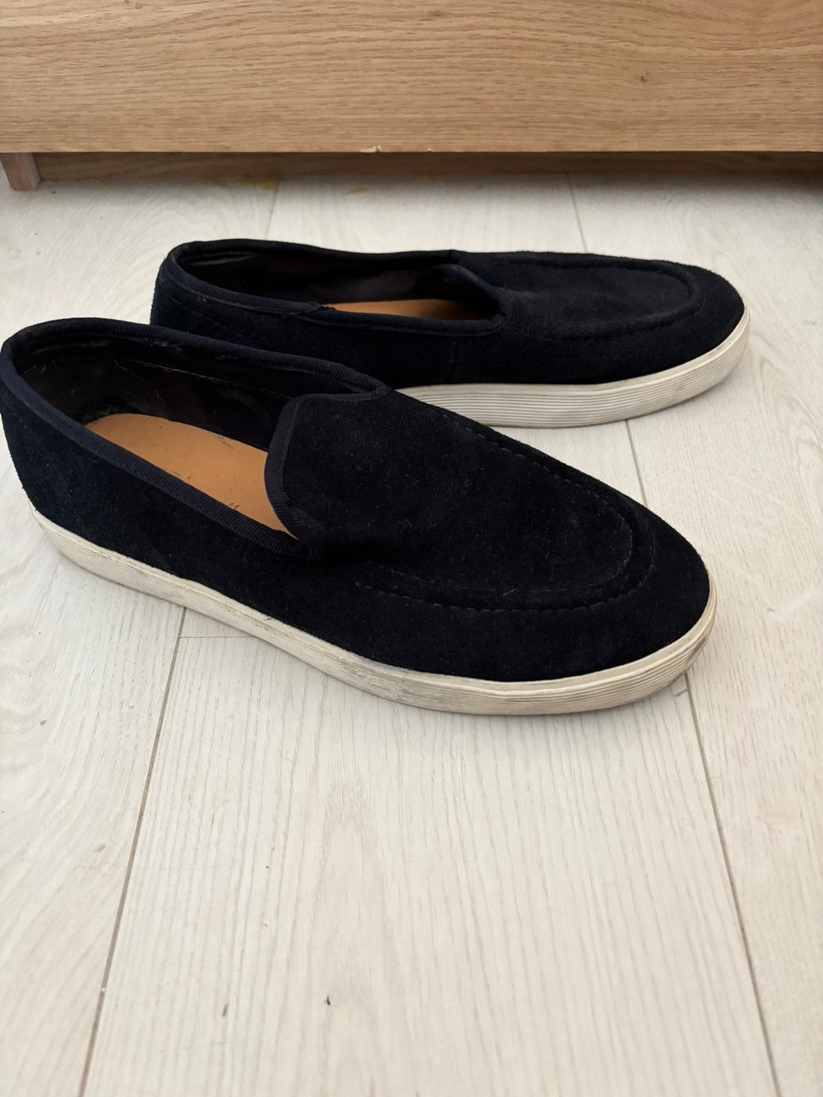 Donkerblauwe suedine heren instappers mt 41, Blauw, Zo goed als nieuw, Loafers, Ophalen