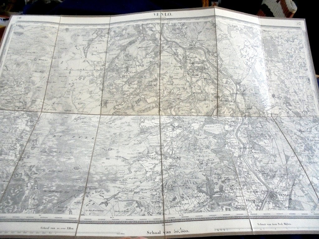Venlo. Situatie in 1855. Herdruk op linnen gezet. Ca. 1975., Boeken, Verzenden, 1800 tot 2000, Nederland, De topografische dienst