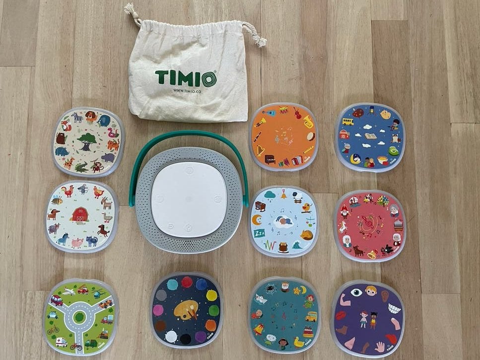 Timio audiospeler met 10 disks en opbergtasje, Ophalen of Verzenden, Zo goed als nieuw, Overige typen, Met geluid
