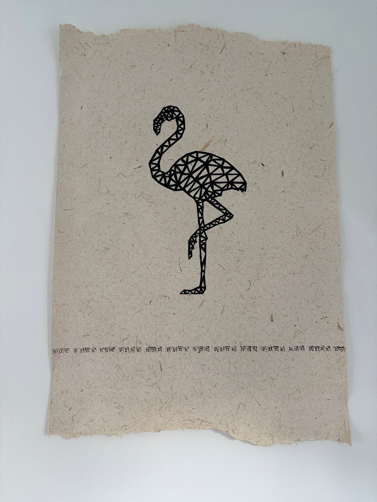 Poster - Flamingo Print op Handgeschept Papier, Ophalen, Print, Print/reproductie
