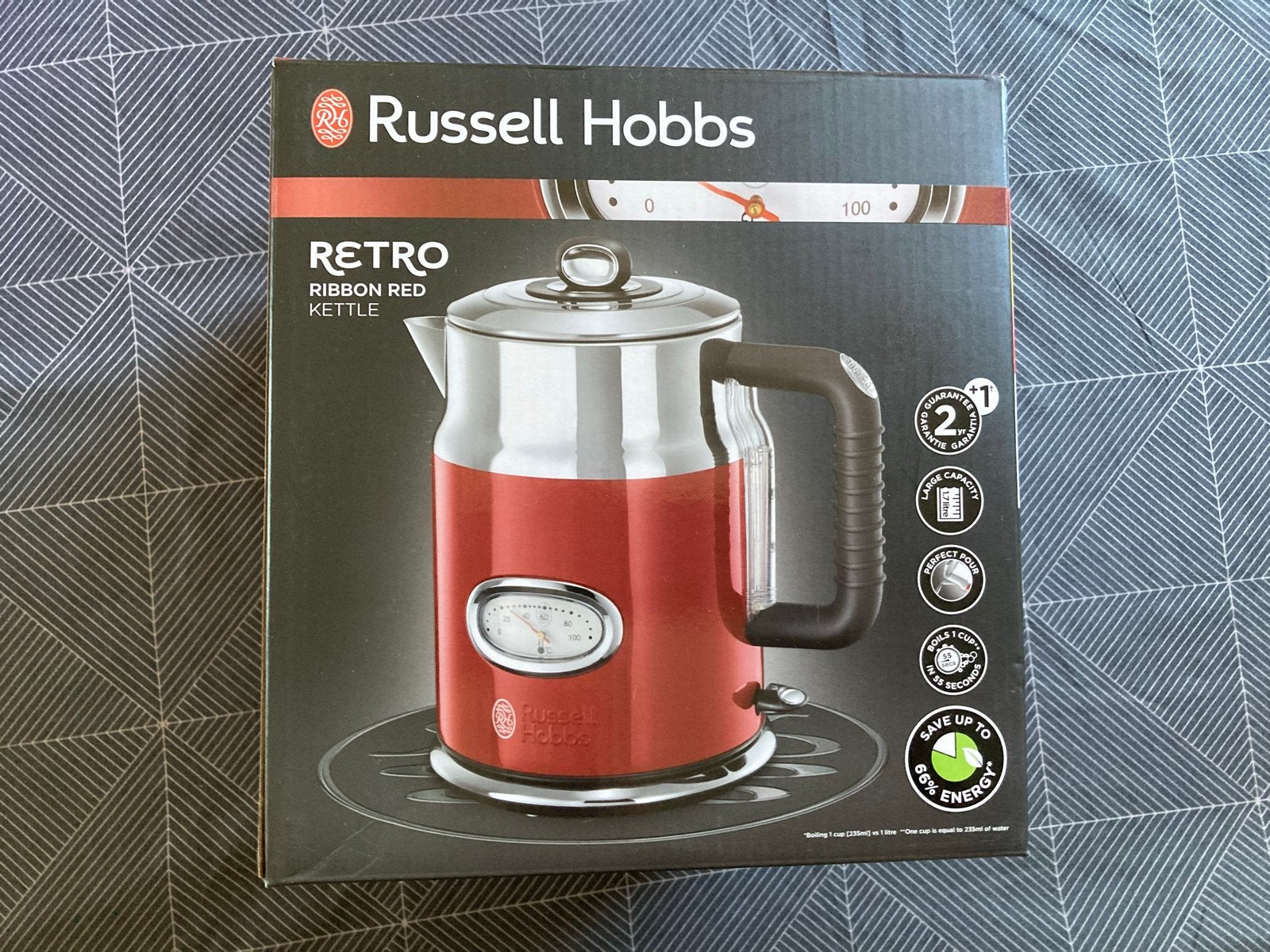 Russell Hobbs Retro Waterkoker Rood - 1.7L, RVS, 1 tot 2 liter, Ophalen of Verzenden, Nieuw, Rvs