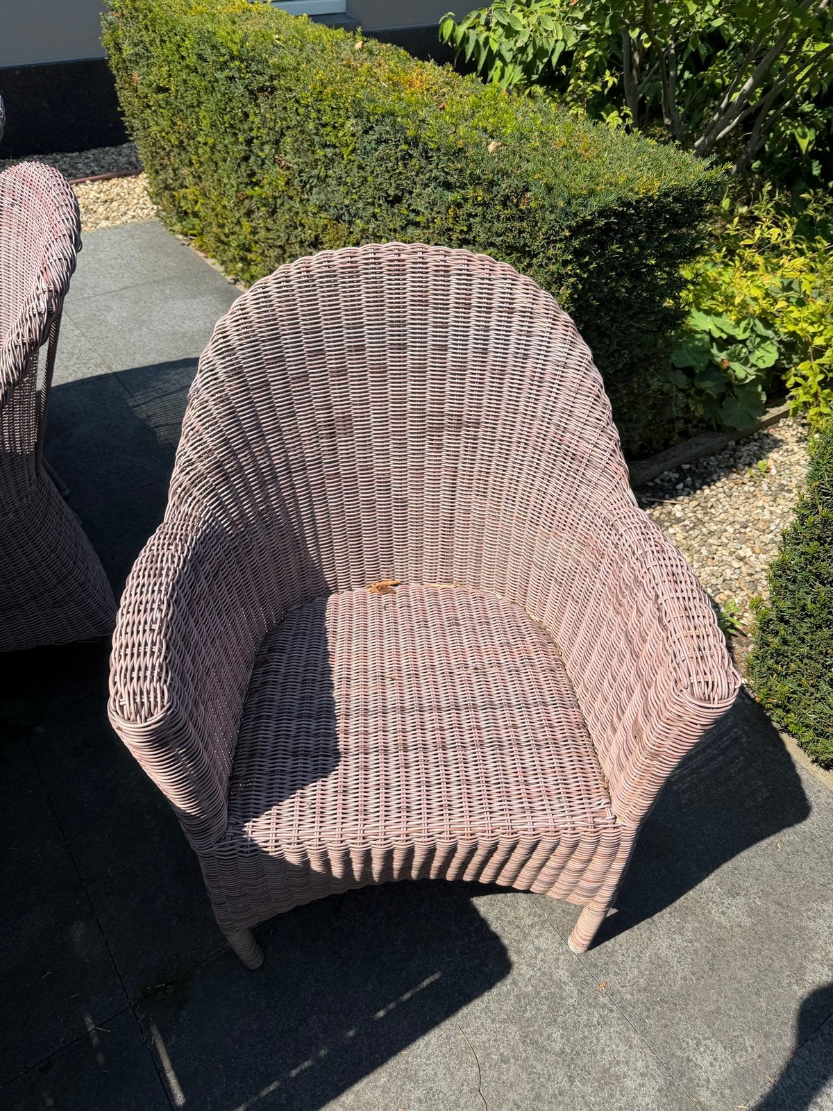 Tuinset met rieten stoelen en houten tafel, Tuin en Terras, Tuinsets en Loungesets, Ophalen, Gebruikt, Eettafel, Rotan