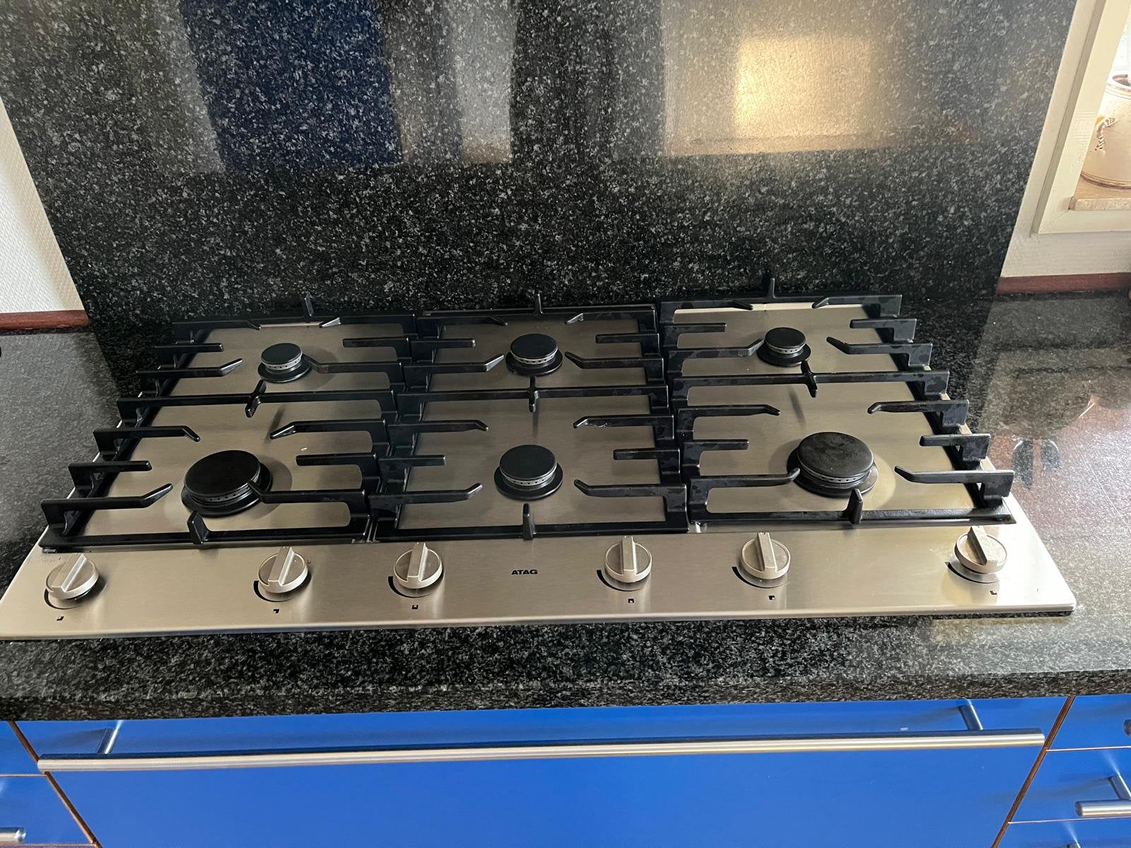 ATAG RVS inbouw gaskookplaat met 6 Kookzones, Ophalen of Verzenden, Zo goed als nieuw, Inbouw, Gas