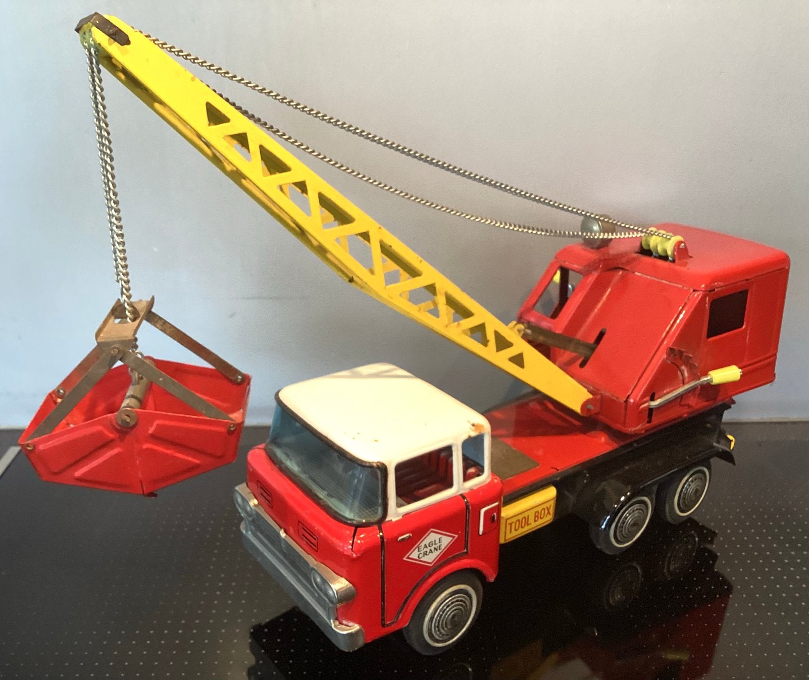 1950-60 blikken Eagle Crane Truck,hijskraan,Marusan,Japan, Antiek en Kunst, Ophalen of Verzenden