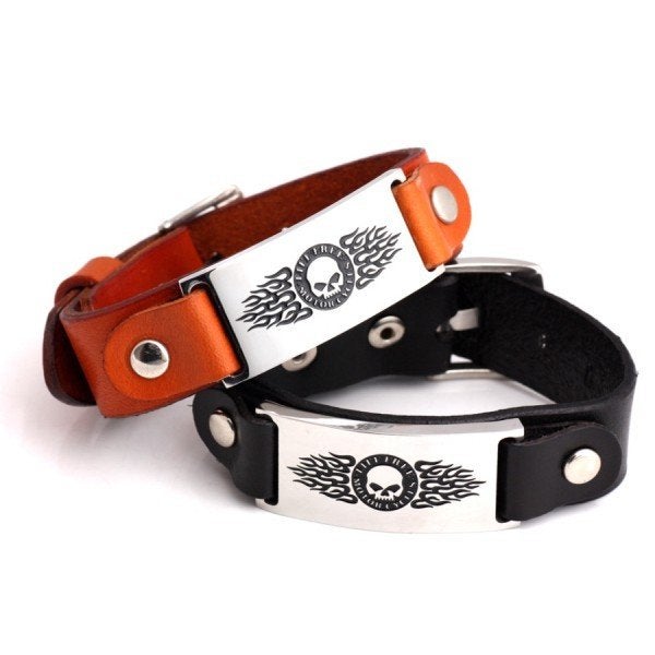 Harley armband Skull Flames leder / RVS, zwart, nieuw., Ophalen of Verzenden, Nieuw zonder kaartje, Overige typen