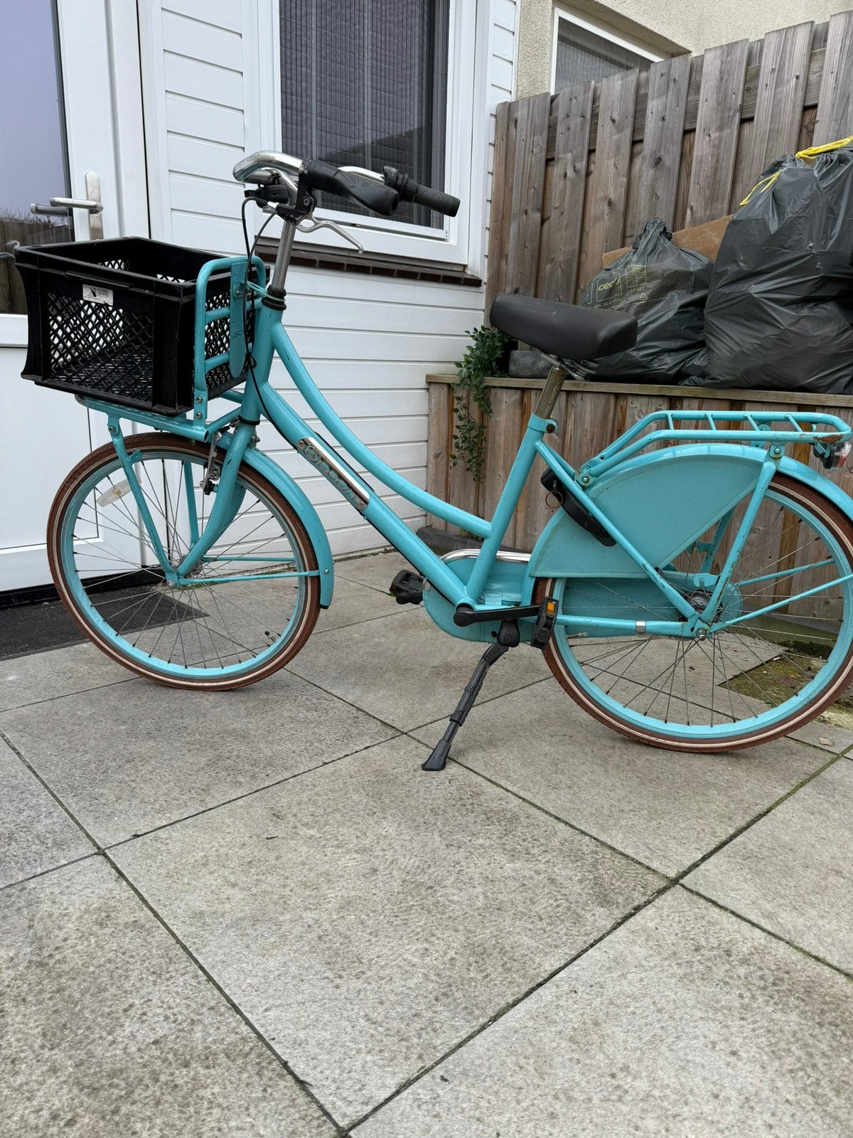 Popal fiets met voordrager en mandje, Fietsen en Brommers, Ophalen, Terugtraprem, Gebruikt, Minder dan 47 cm