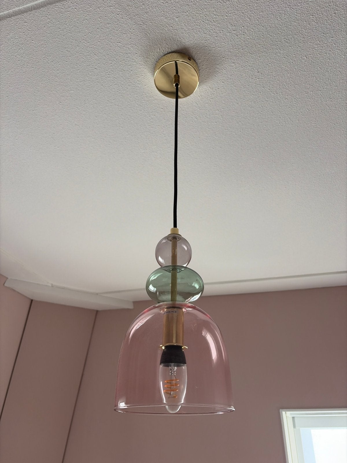 LEDKIA Baudelaire hanglamp - roze/groen glas en metaal, Ophalen of Verzenden, Gebruikt, Metaal