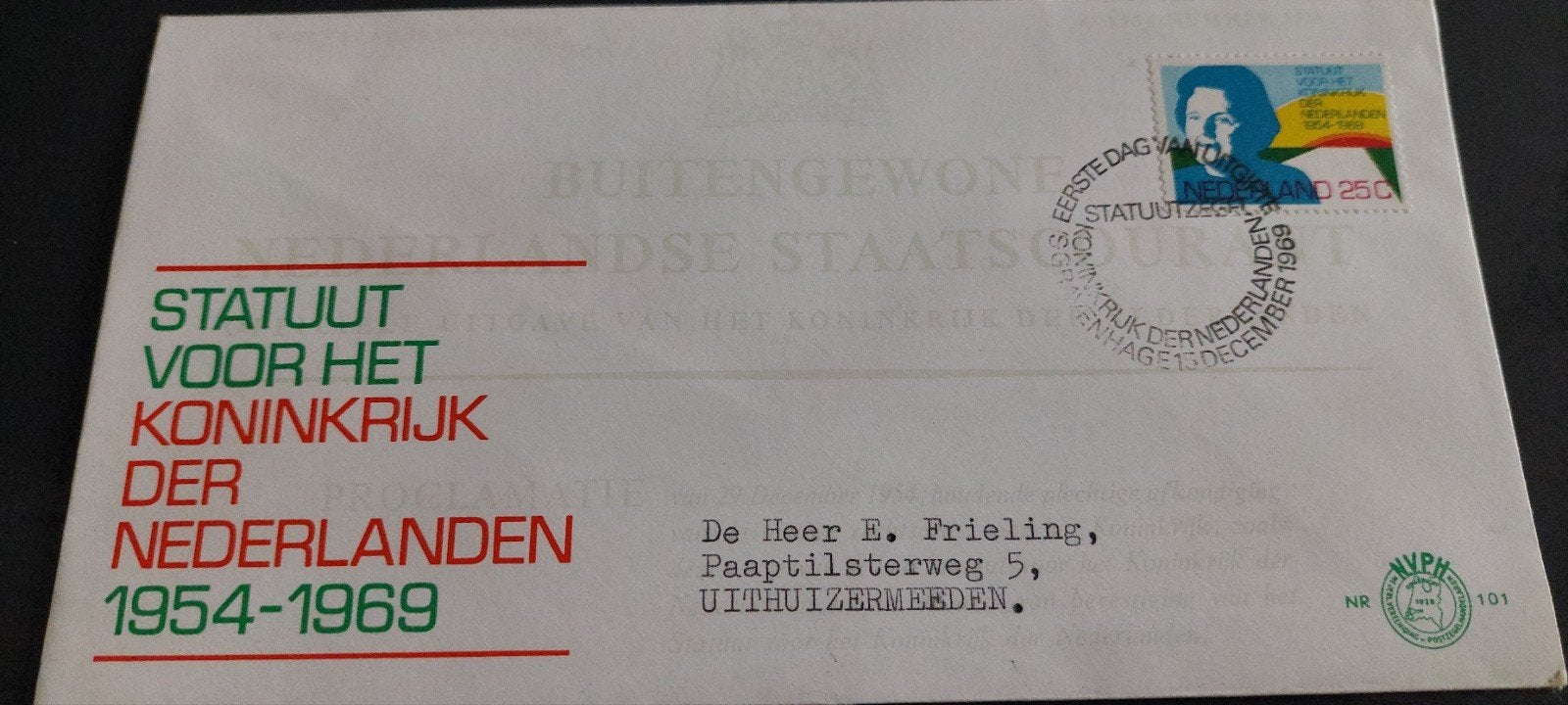 eerste dag envelop nederland e101 statuut 1970, Ophalen, Beschreven, Nederland