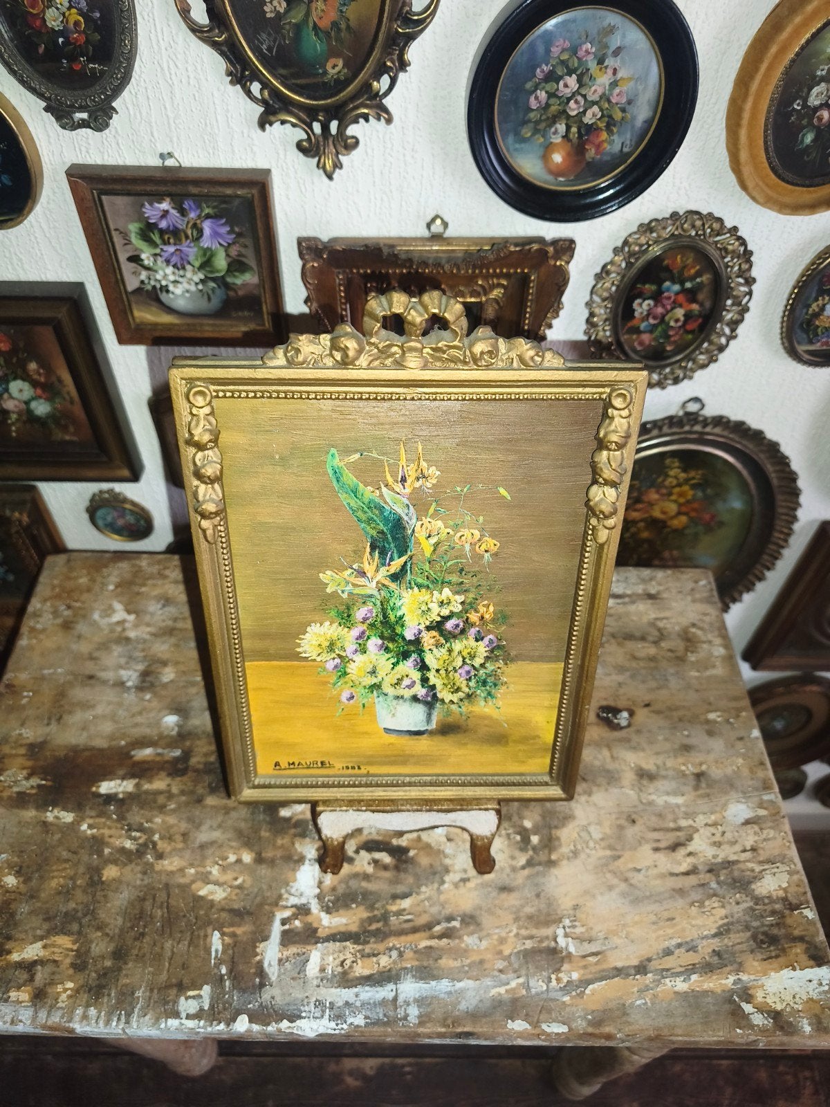 Olieverf schilderijtje olieverfschilderijtje bloemen X20, Antiek en Kunst, Curiosa en Brocante, Ophalen of Verzenden