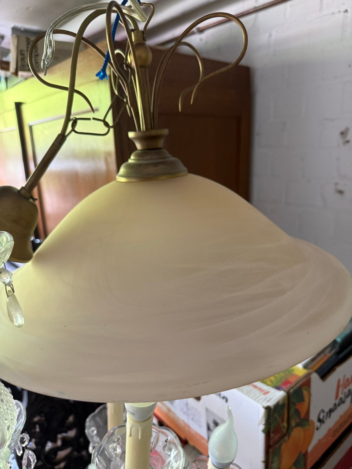 Hanglamp met albast marmerlook kap crème, Ophalen of Verzenden, Gebruikt, Overige materialen, Overige fittingen
