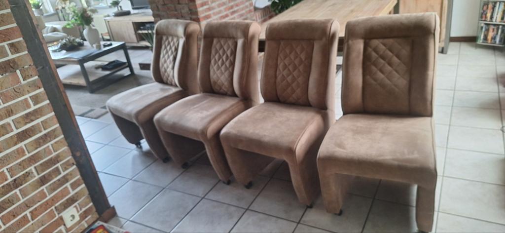 Set van 4 comfortabele eetkamerstoelen, taupekleurig, Gebruikt, Overige kleuren, Modern comfort, Ophalen of Verzenden