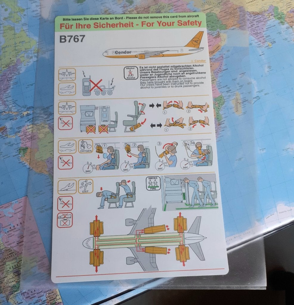 Safety card Condor B-767, Verzenden, Nieuw, Kaart, Foto of Prent