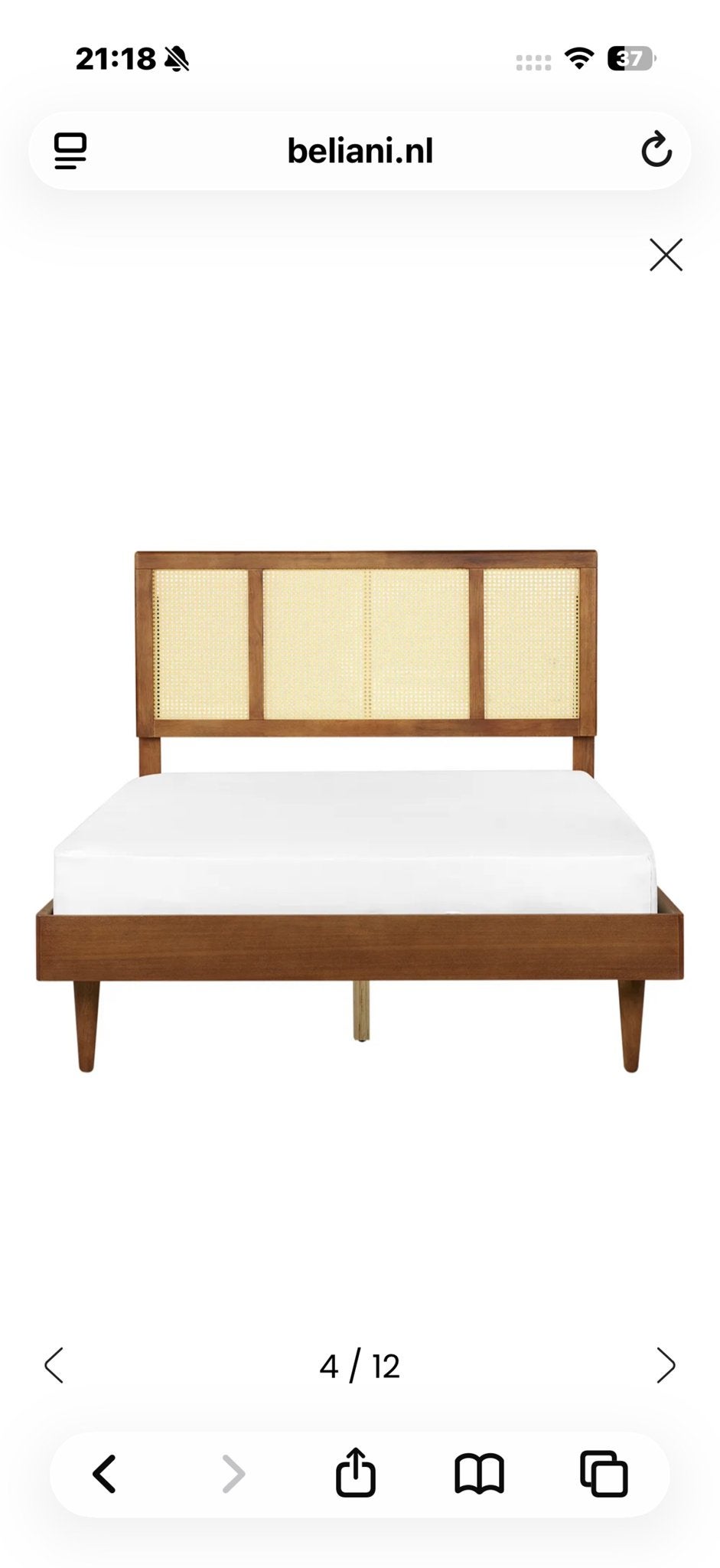 Rotan bed 160 cm breed met lattenbodem, Ophalen, Overige materialen, Gebruikt, Tweepersoons