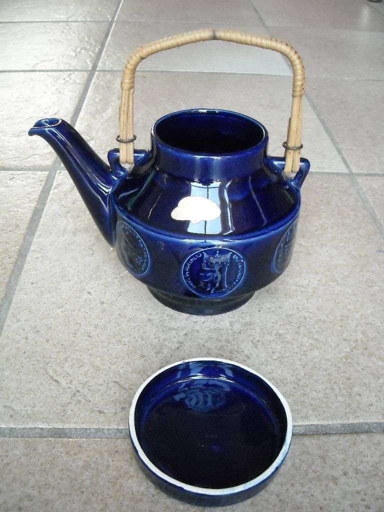 Van Nelle theepot kobalt blauw Dukata rotan Waku Holland, Ophalen of Verzenden