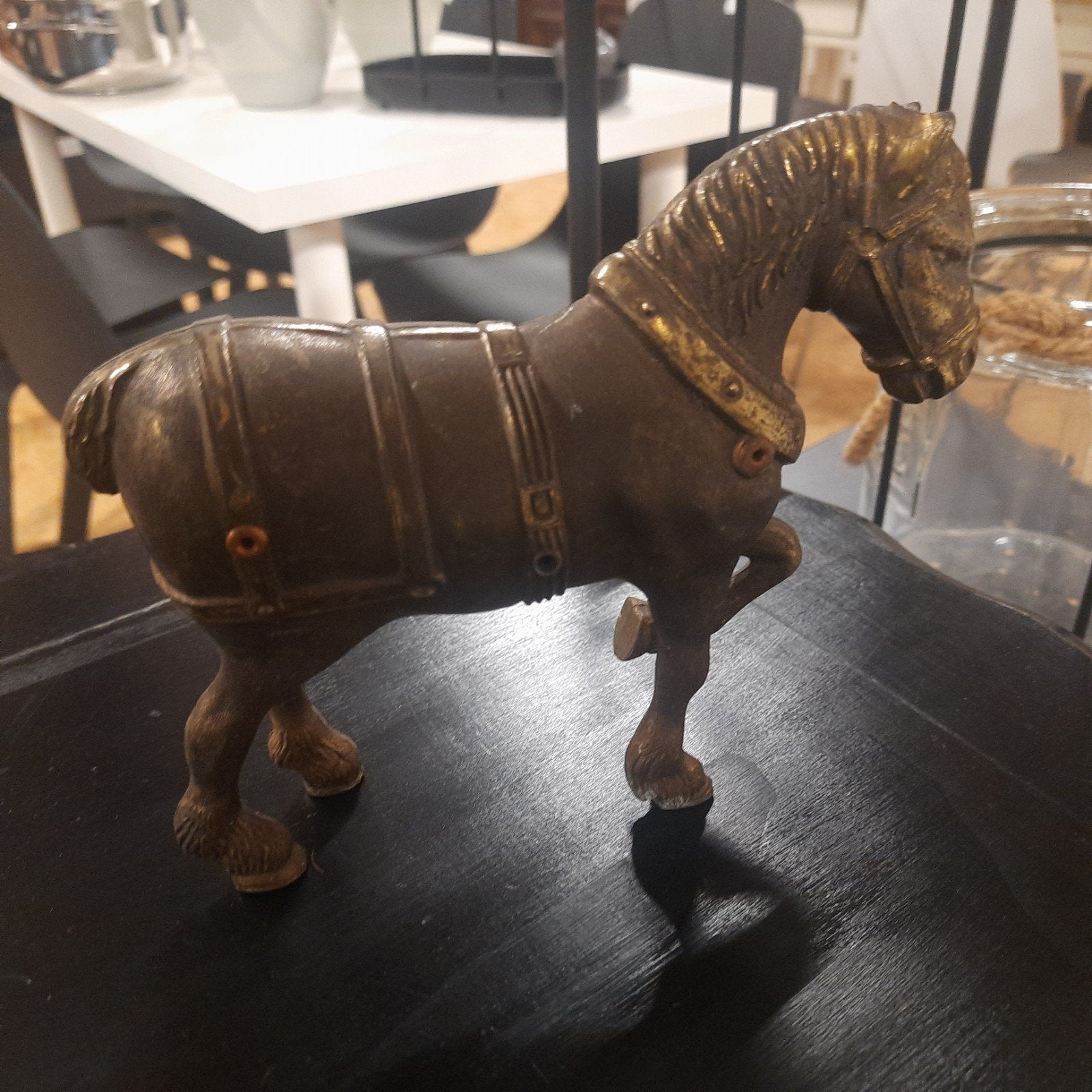 Vintage Bronzen trekpaard Decoratie, Ophalen of Verzenden, Gebruikt, Paard, Beeldje of Figuurtje