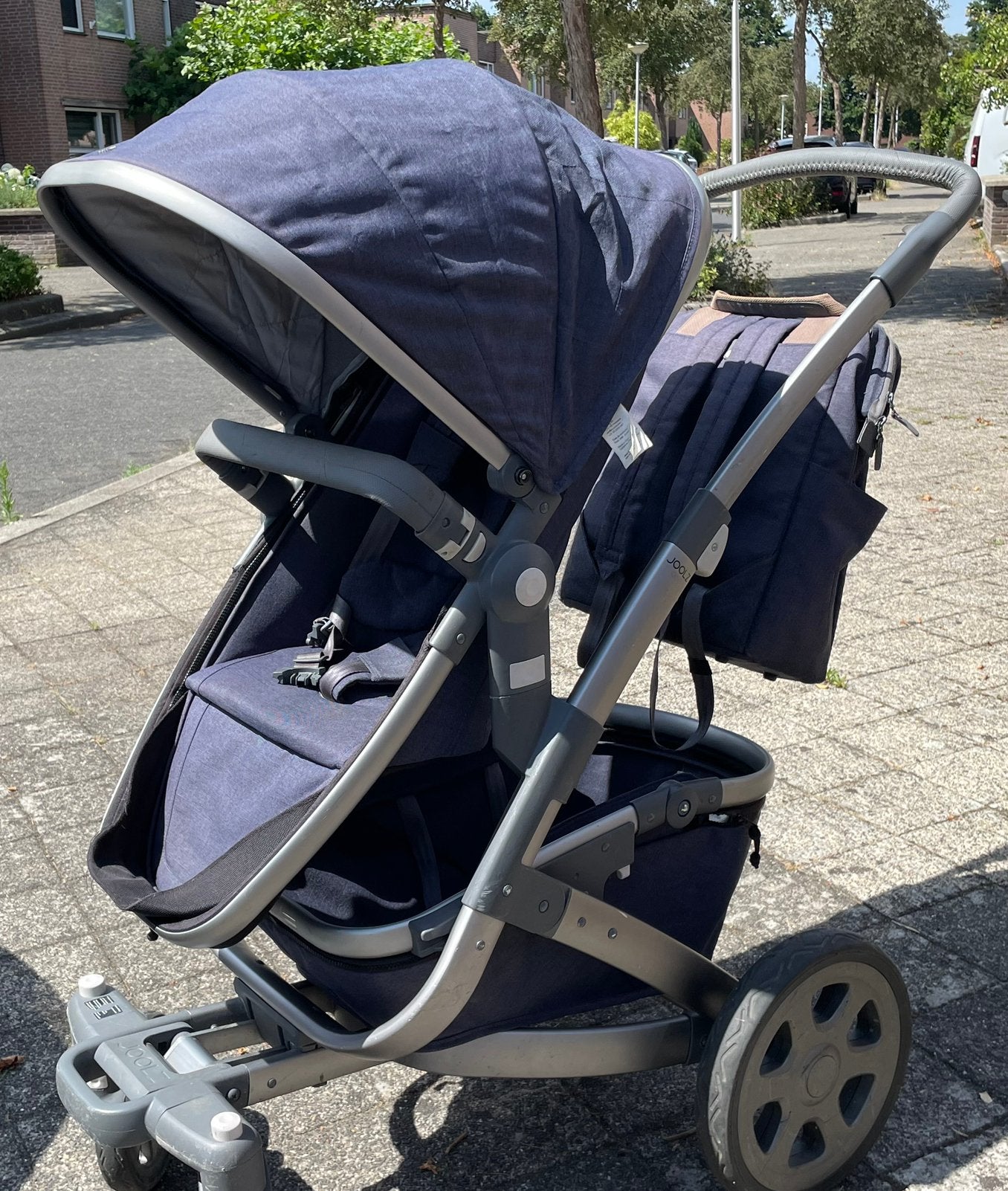 Joolz geo 2 denim blauw, Gebruikt, Combiwagen, Verstelbare duwstang, Ophalen