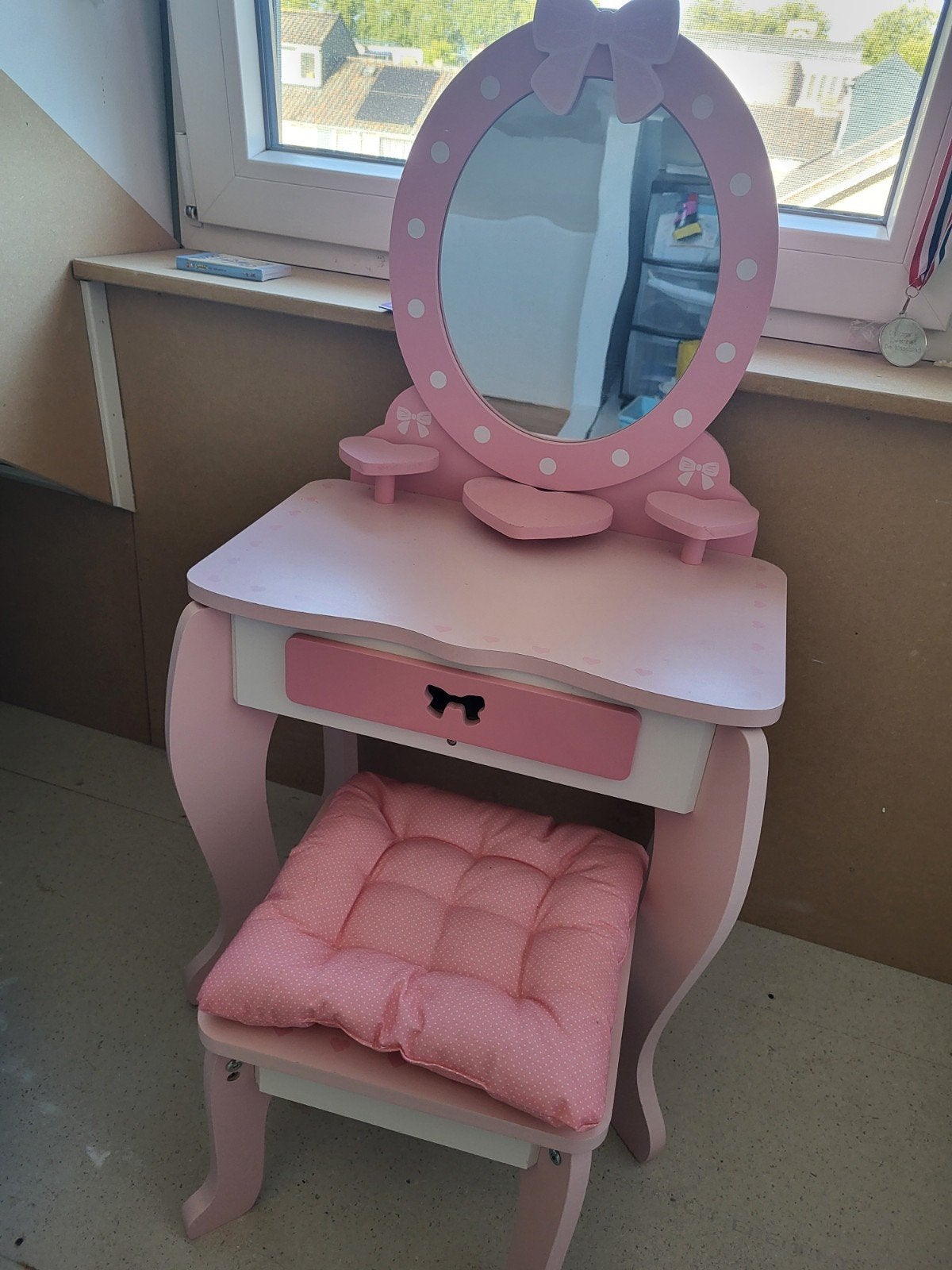 Roze kaptafel voor meisjes met krukje, Ophalen, Minder dan 50 cm, Gebruikt, Meisjes, prinses, speels