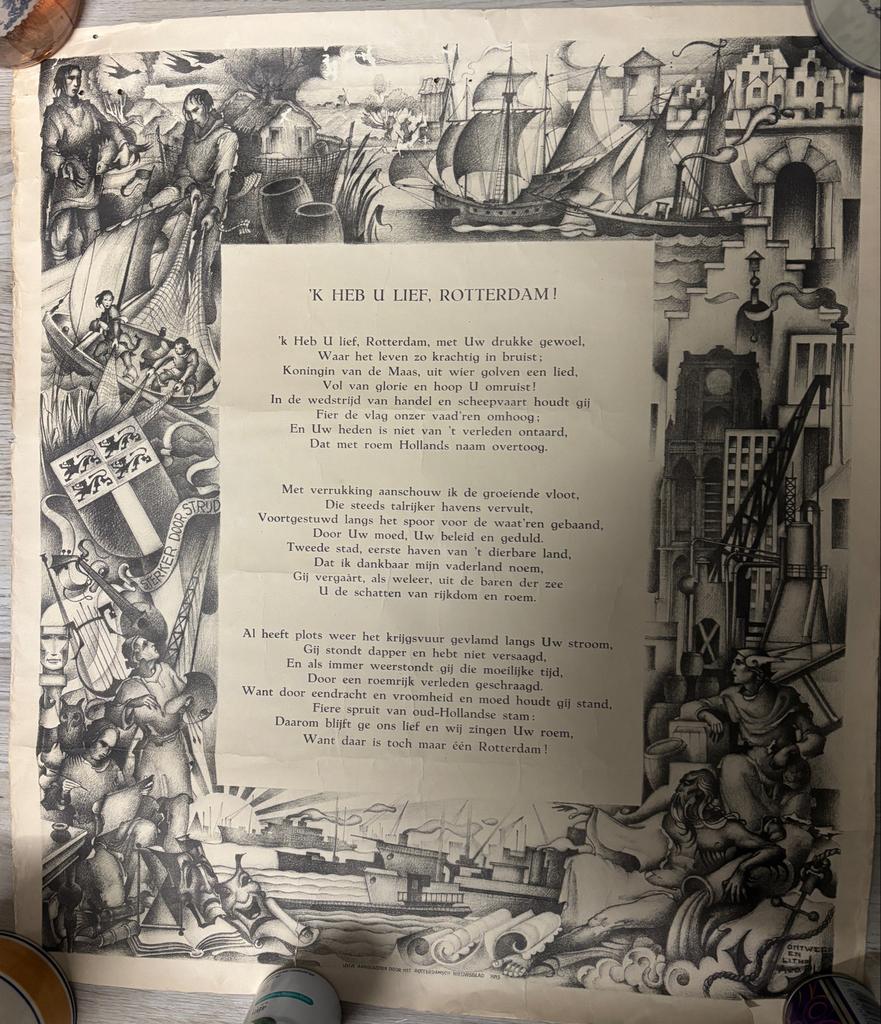 Vintage Rotterdam Gedicht Poster - 'K Heb U Lief, Rotterdam!, Ophalen
