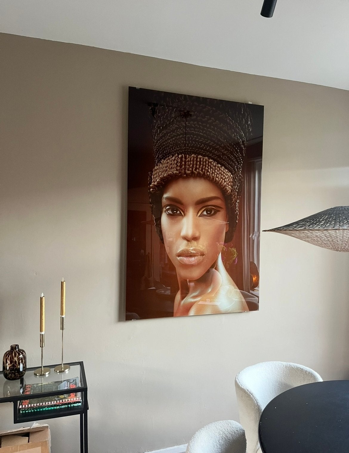 KARE DESIGN Picture Glass Royal Headdress Face 100x150cm, Huis en Inrichting, Ophalen, Zo goed als nieuw, 100 tot 125 cm, Foto of Poster