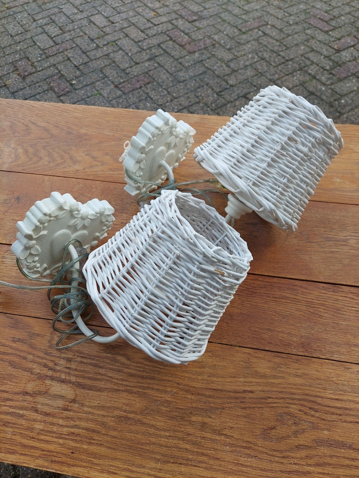 wandschemerlampjes wandlamp rieten kapje, Ophalen of Verzenden, Zo goed als nieuw, Wit, Hout