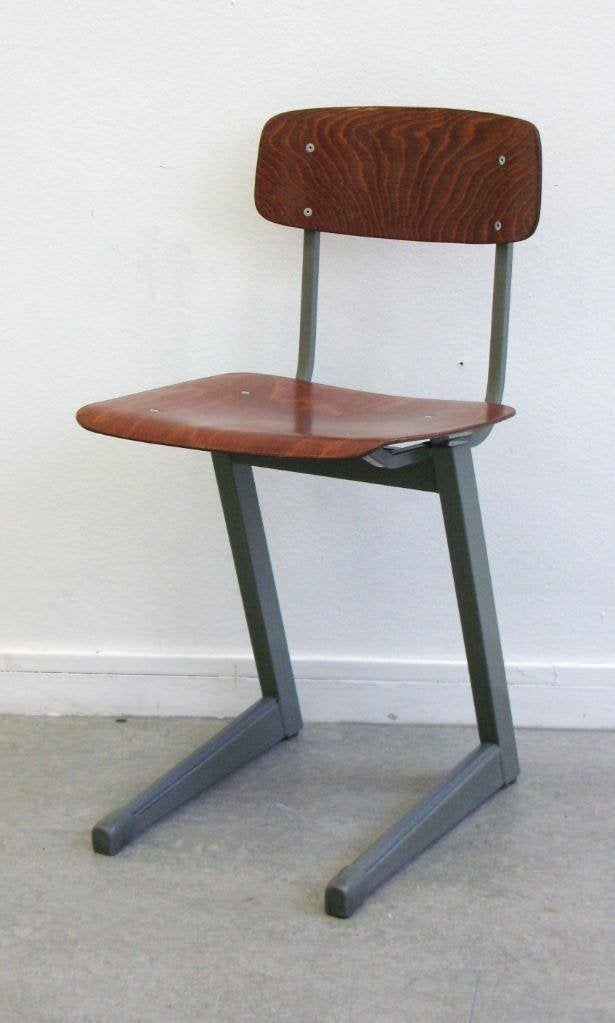Vintage industriële schoolstoelen Eromes Marko stoel 1 van 4, Ophalen, Gebruikt, Bruin, Vier