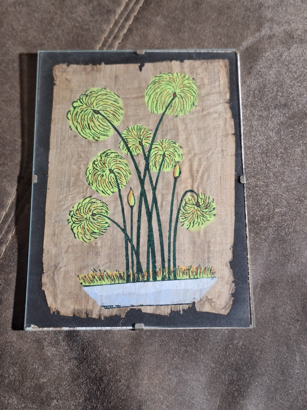 Ingelijste papyrus kunst met waterlelies, Ophalen of Verzenden