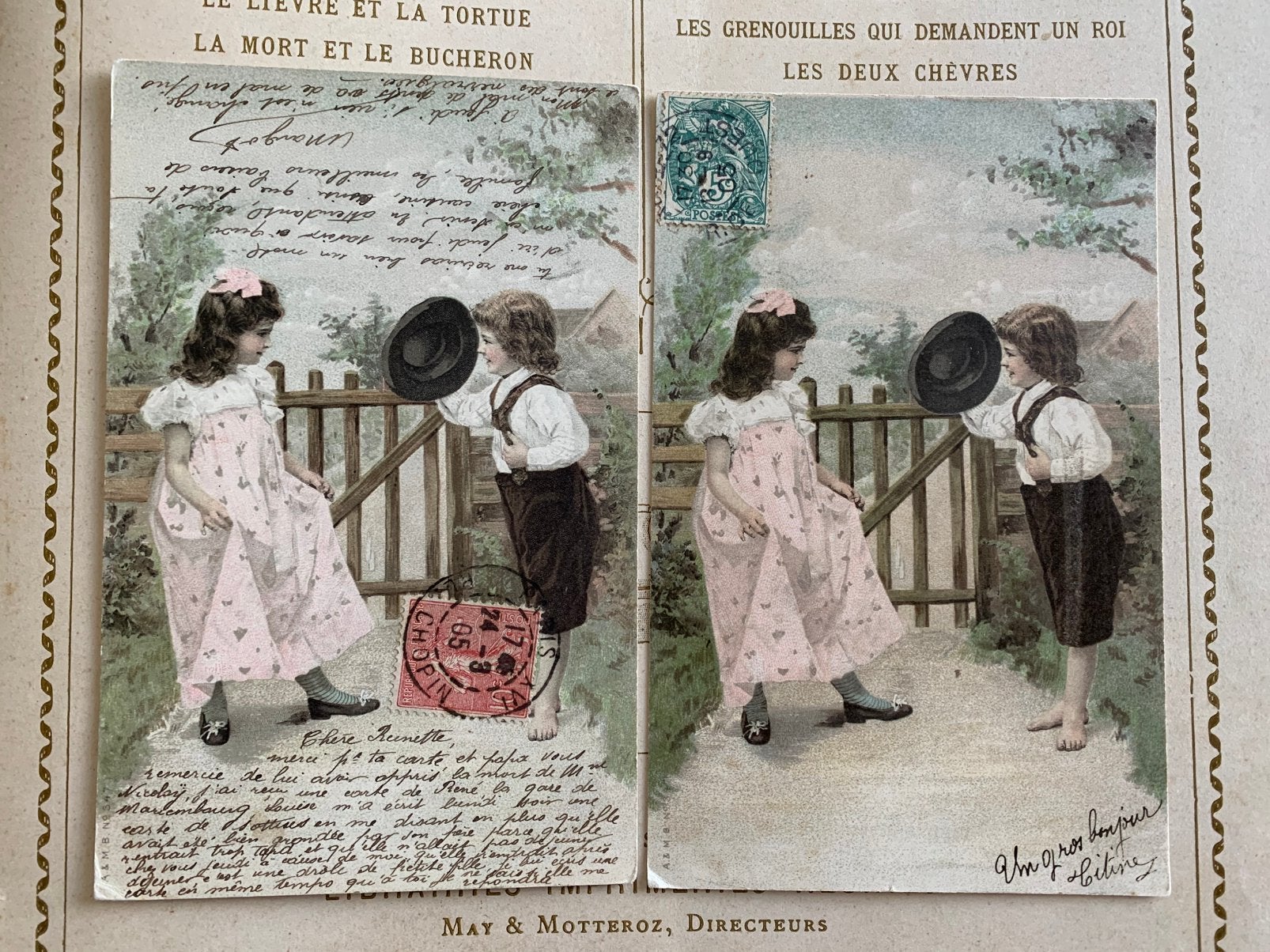 1905 Goedendag - jongen en meisje bij hekje (BB), Ophalen of Verzenden, Voor 1920, Gelopen, Kinderen