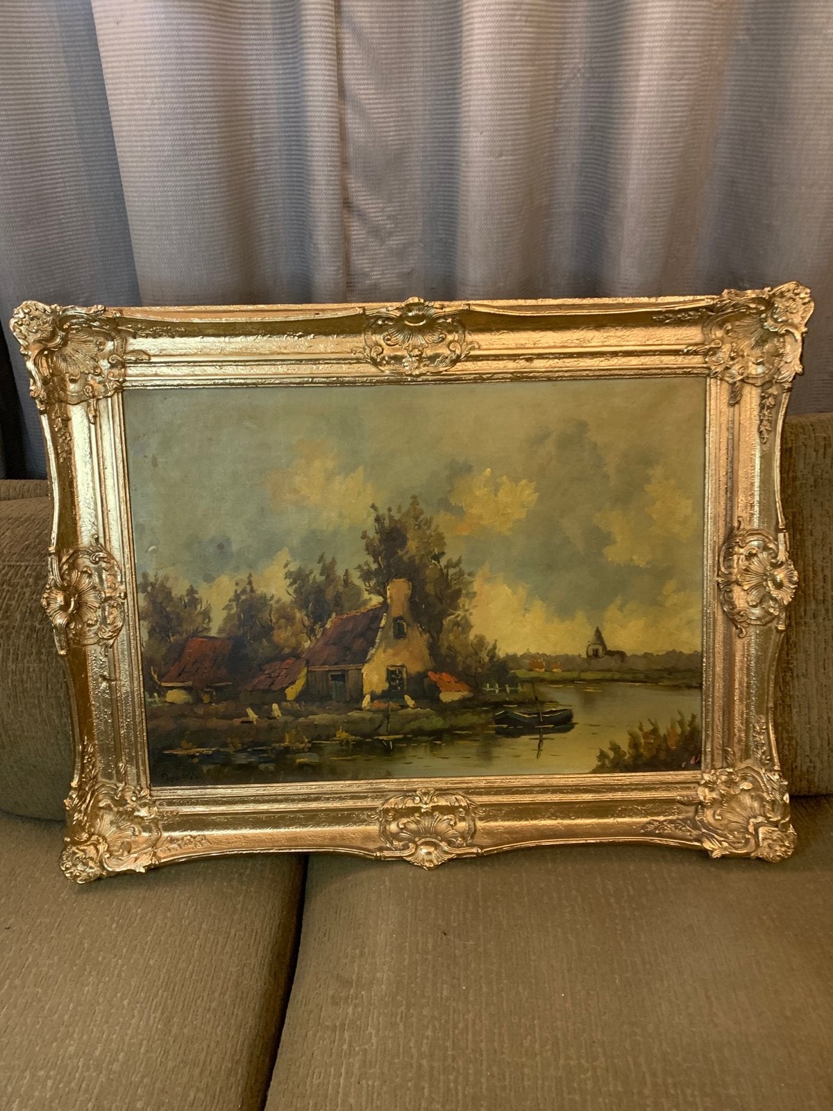 Hollands landschap schilderij barok goud lijst groot, Doek, Oud hollands, Ophalen of Verzenden, Olieverf