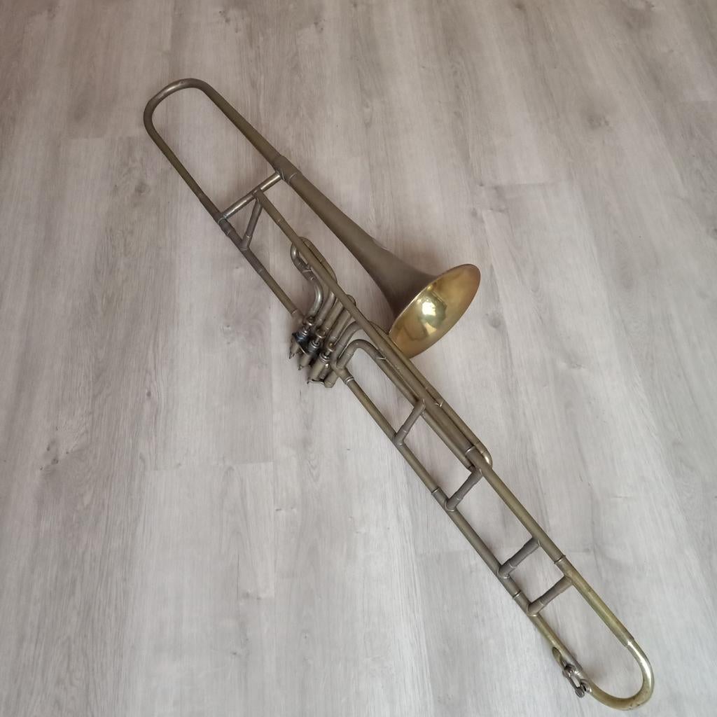 Vintage Schuiftrombone met Ventielen - Uniek Instrument, Muziek en Instrumenten, Blaasinstrumenten | Trombones, Ophalen of Verzenden