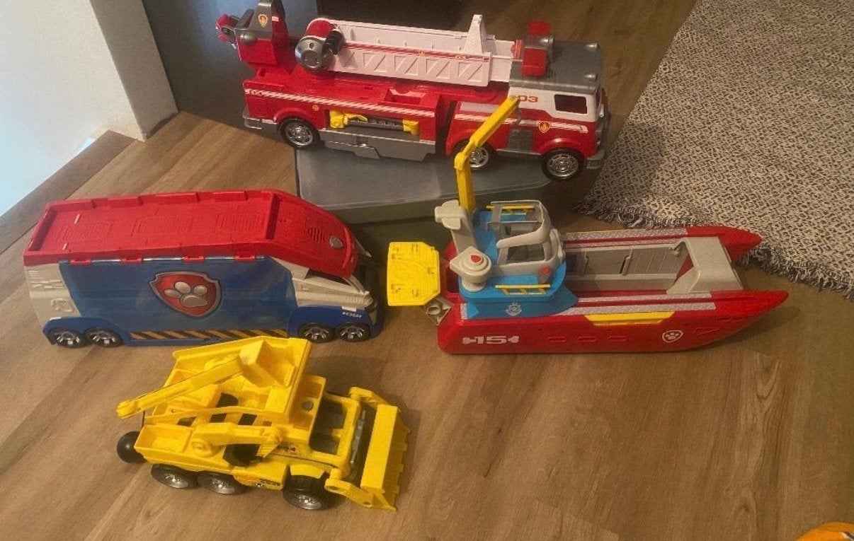 Paw Patrol Voertuigen Set: Brandweerwagen, Boot & Vrachtwage, Ophalen, Gebruikt