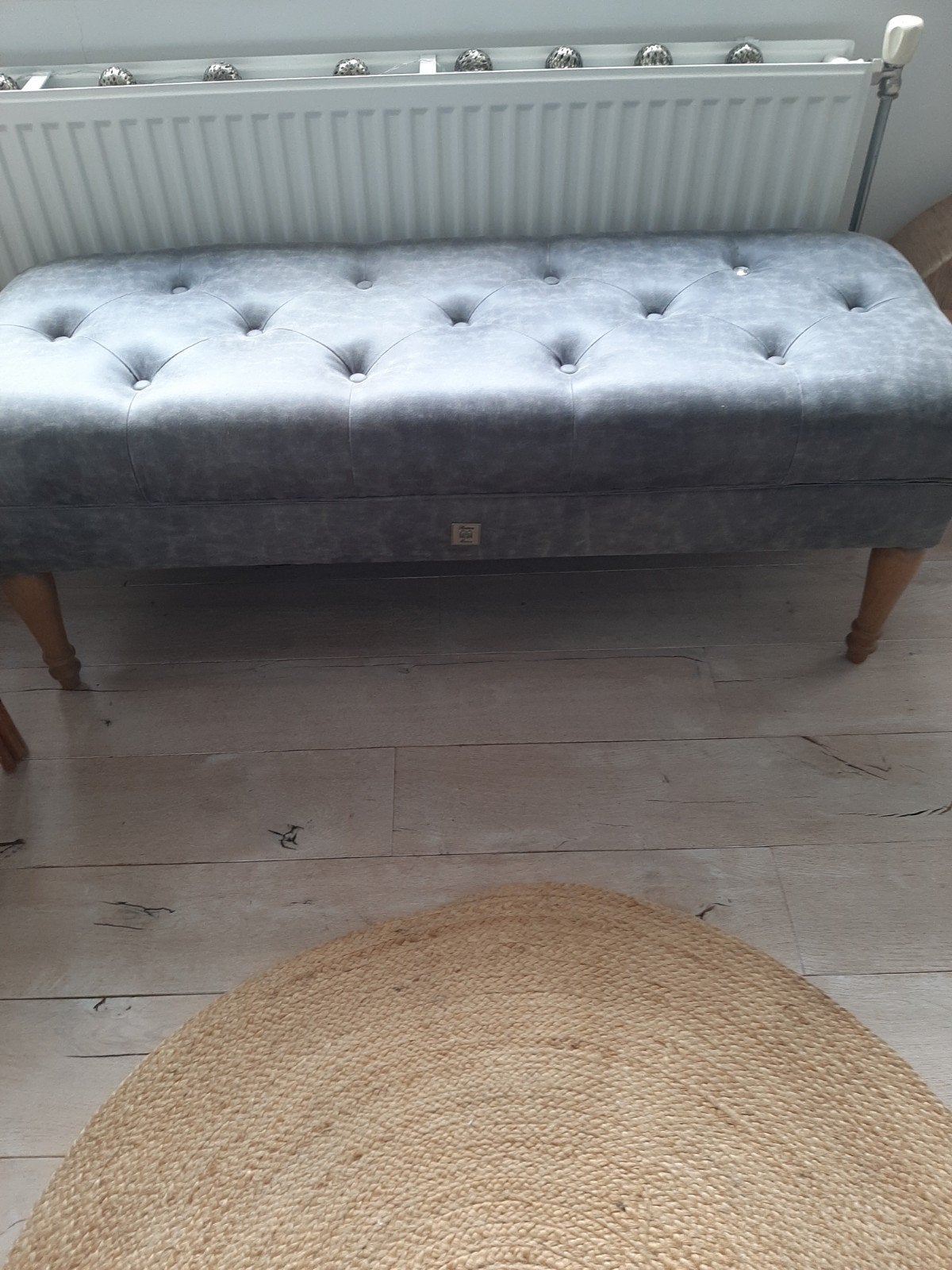 Riviera Maison bankje/poef grijs, Ophalen, Tweepersoons, 75 tot 100 cm, Zo goed als nieuw