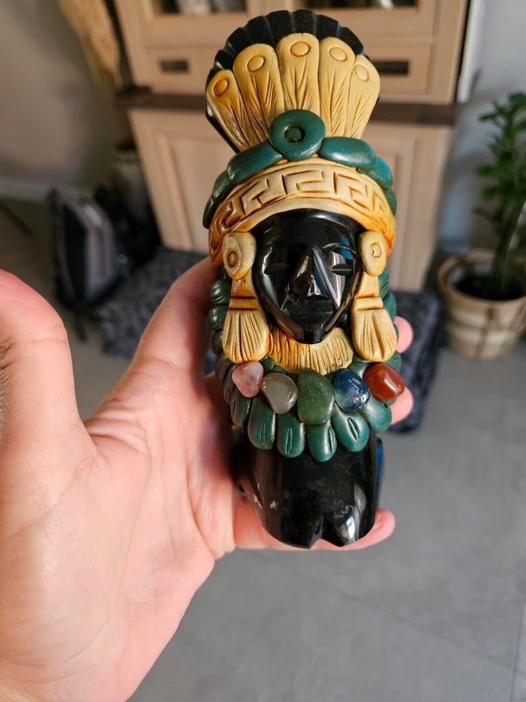 Azteekse/Maya Hoofd Sculptuur - Handgemaakt, Antiek en Kunst, Kunst | Beelden en Houtsnijwerken, Overige onderwerpen, Minder dan 20 cm