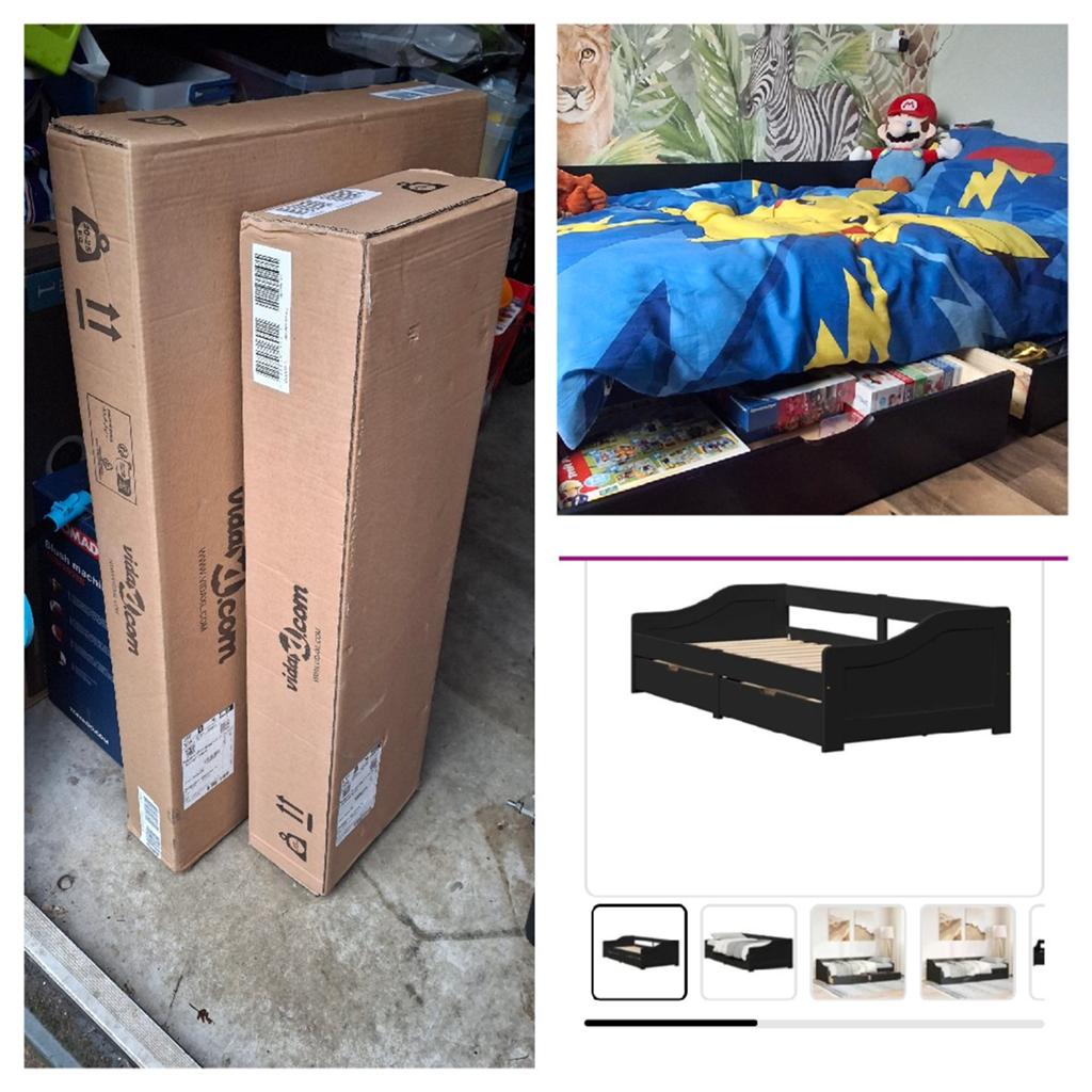 Nieuwe VidaXL Slaapbank met 2 lades - Nieuw in doos!, Ophalen, 90 cm, Eenpersoons, Zwart