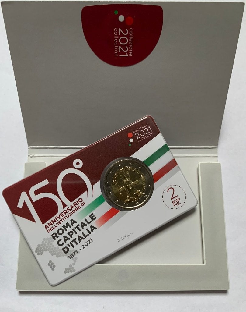 2 Euro Italië 2021 BU coincard (150 jaar hoofdstad Rome), Postzegels en Munten, Verzenden, Italië, 2 euro, Losse munt